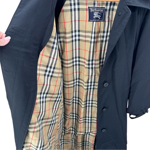 Burberry Women’s Heritage Nova Check Plaid Mid length Trench Coat Size 14 Black - Picture 3 of 6
